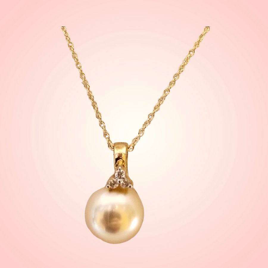 14k South Sea Golden Pearl  Enhancer Pendant with Diamonds (12.5mm)