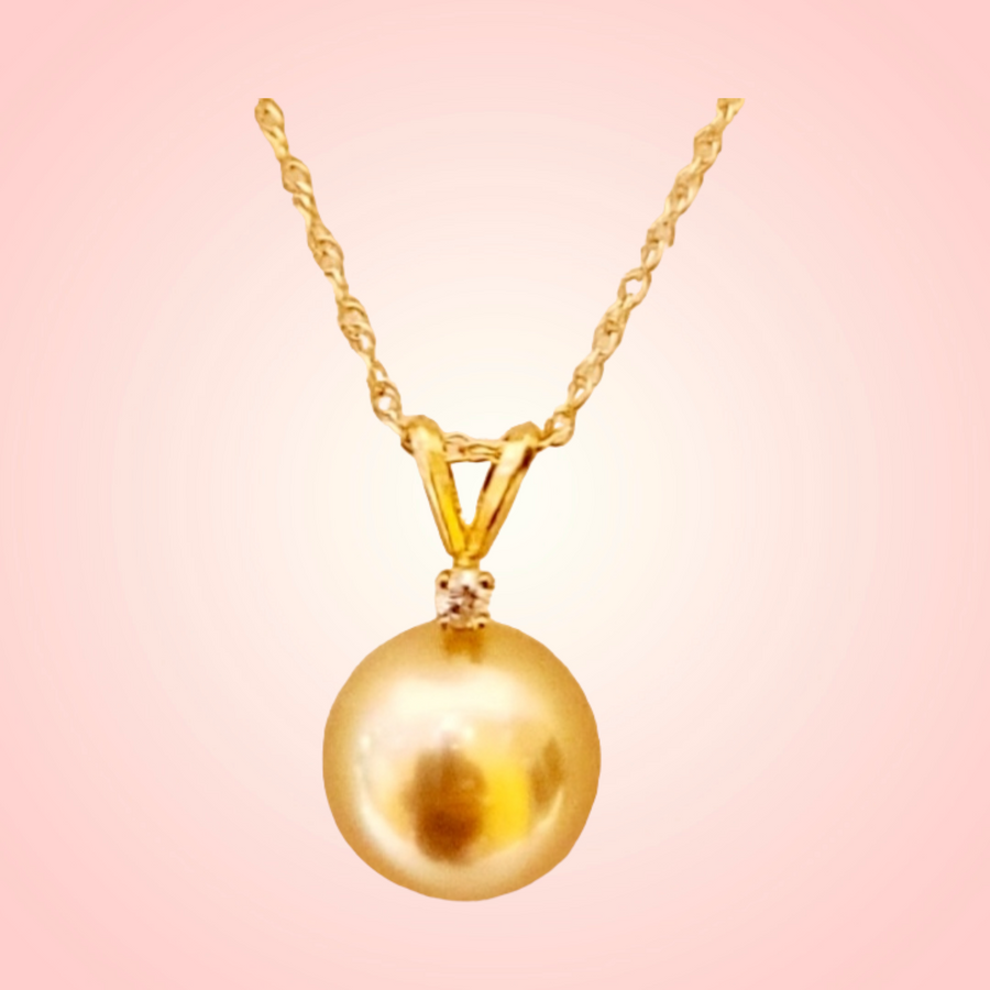 14k  South Sea Golden Pearl (12.5mm) with Diamond Pendant