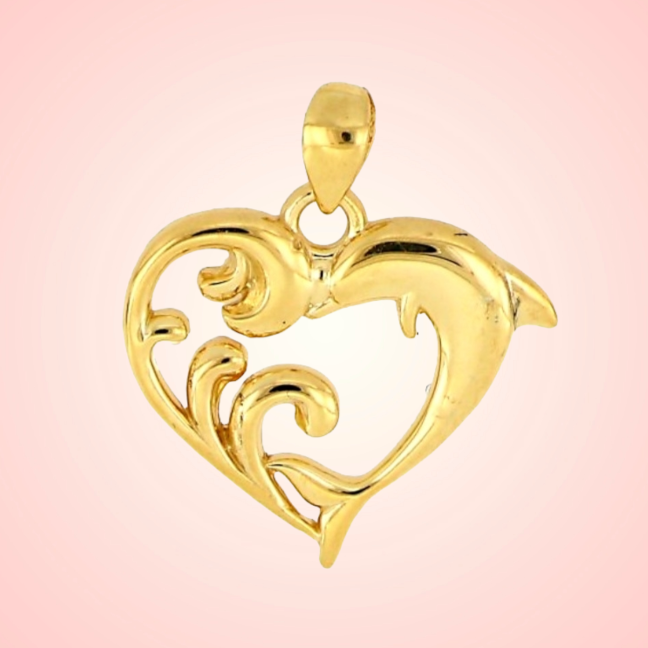 14k Dolphin love waves Pendant