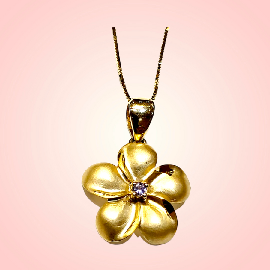 14K  Plumeria with Tanzanite Pendant (16mm)