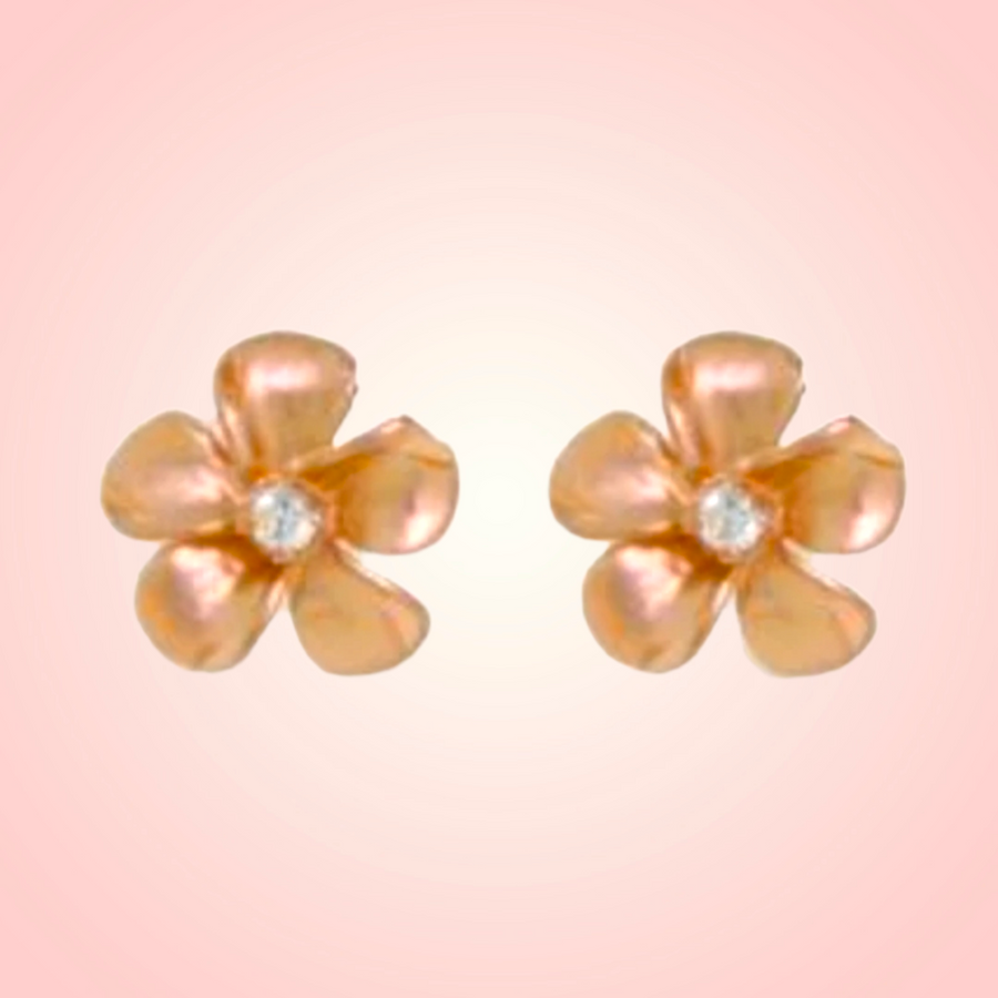 14K Plumeria in Rose Gold Stud Earrings