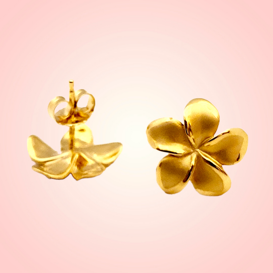 14K  Plumeria Stud Earrings (12mm)