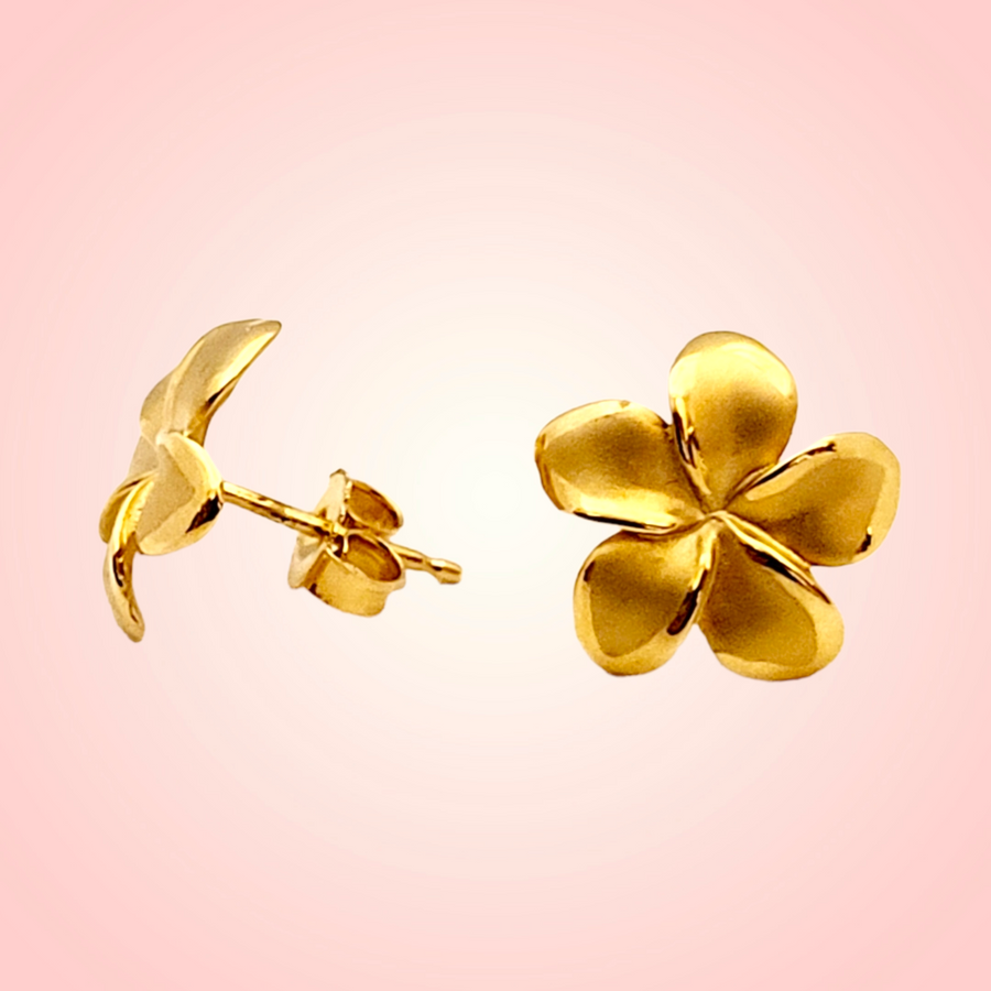 14K  Plumeria Stud Earrings (12mm)