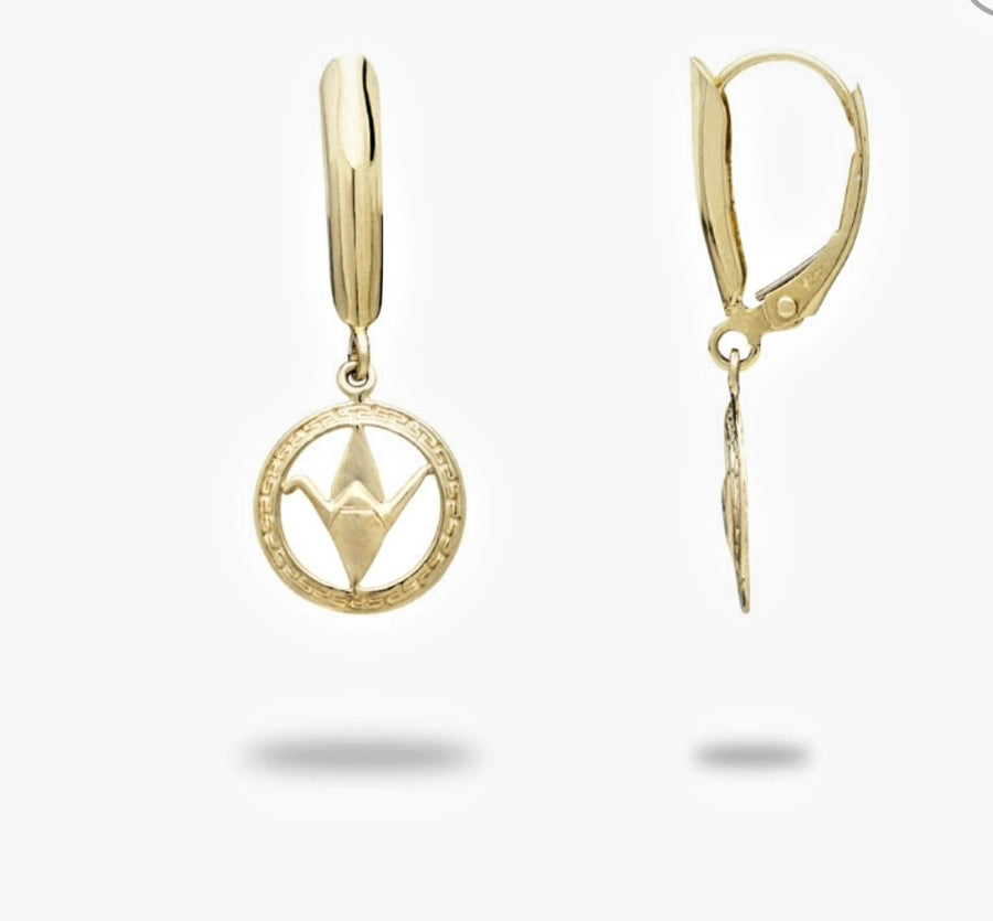 14K Origami Crane Earrings (12mm)