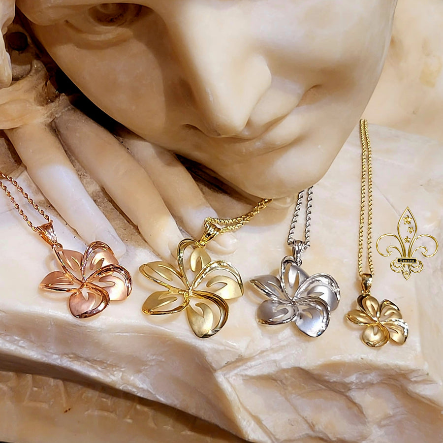 14K Plumeria Pendant 3D Design (25mm)