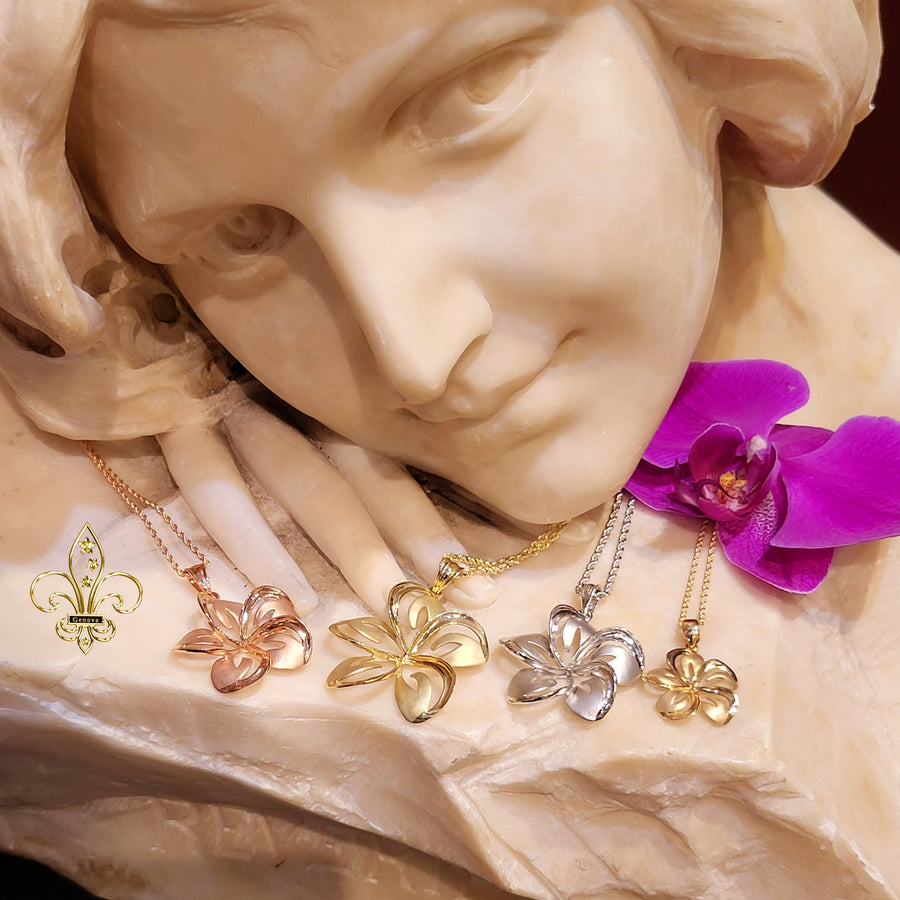 14K Plumeria Pendant 3D Design (25mm)