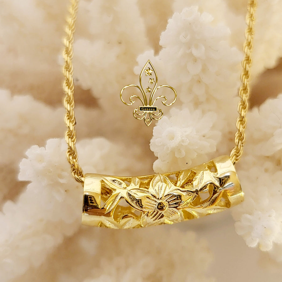 14k Gold over Sterling Silver Hawaiian Heirloom Tube necklace (7x20mm)