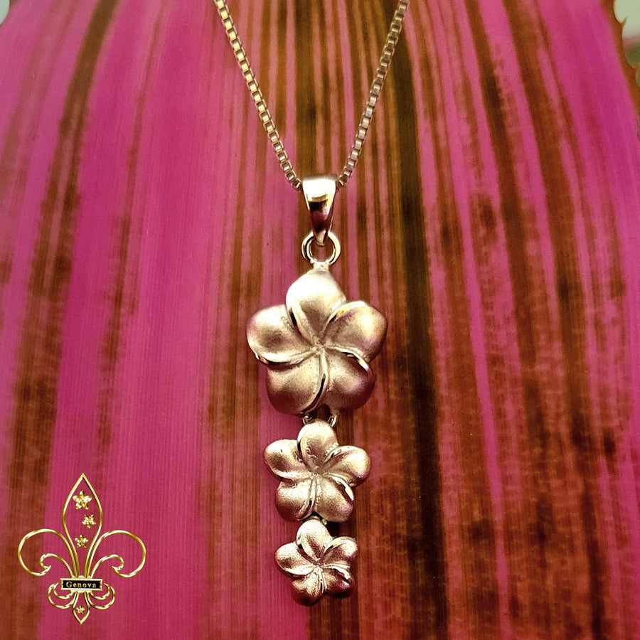 Silver Plumeria  Pendant with Chain (12x26mm)