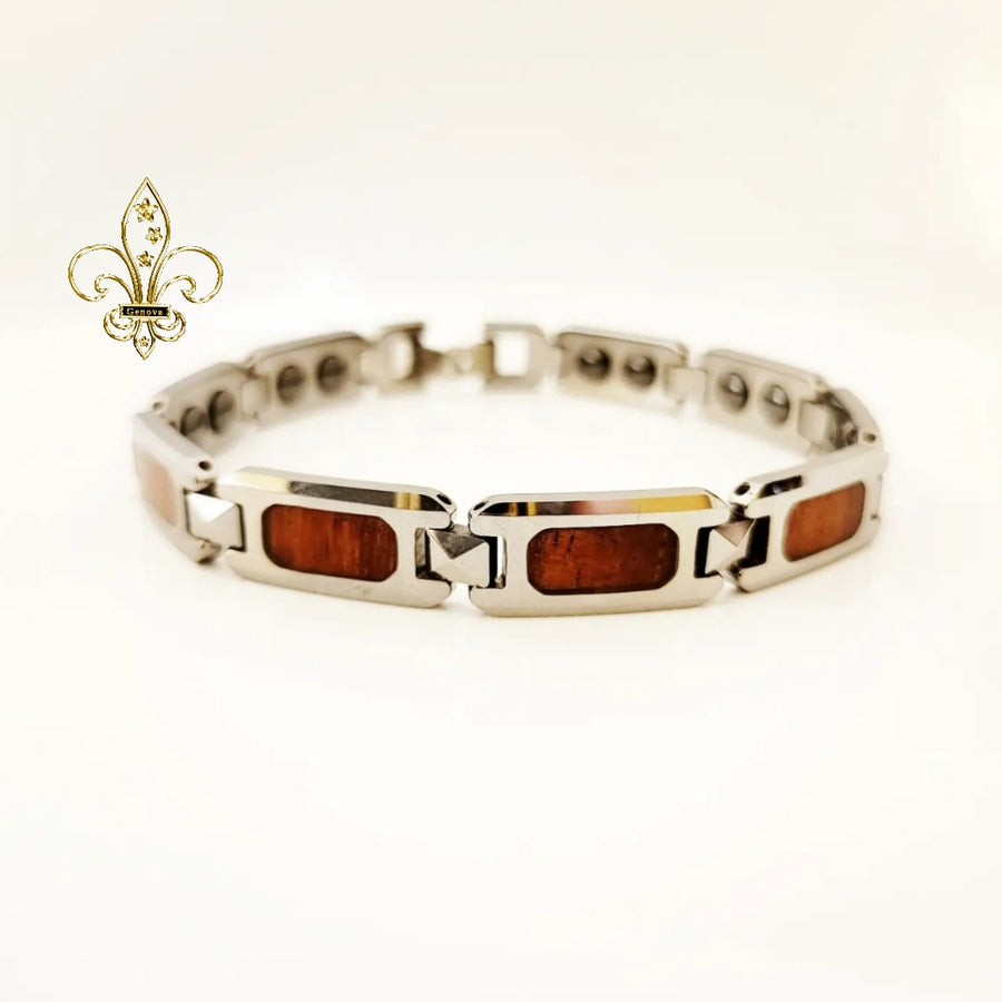 Silver Koa Wood Tungsten Carbide, Koa Inlay Bracelet (13mm)