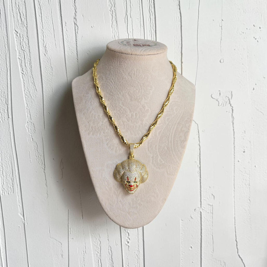 Iced out Custom Gold Filled Clown Pendant with CZ Stones, 24" Chain