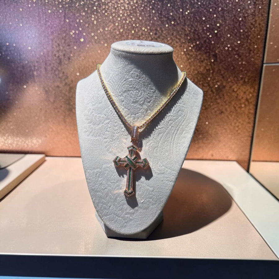 Rose Gold Plated Cross Pendant Necklace – 3mm CZ, 18" Tennis Chain
