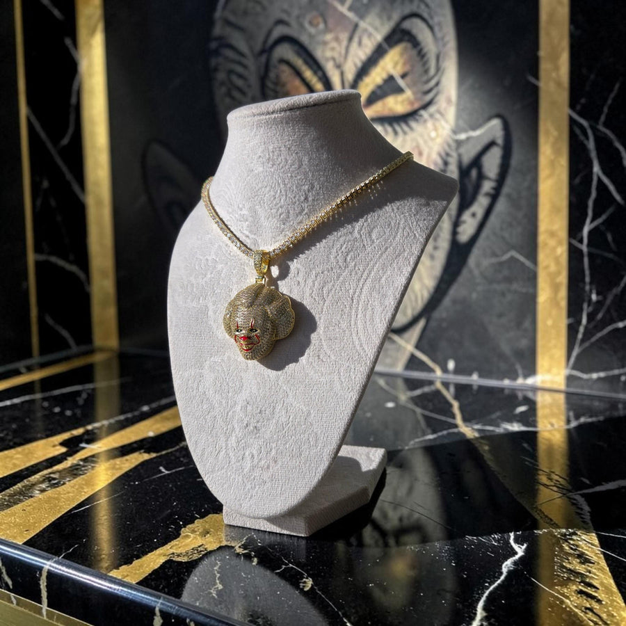 Iced Out set in gold filled tone - Clown Pendant40*58 Necklace with Tennis Chain