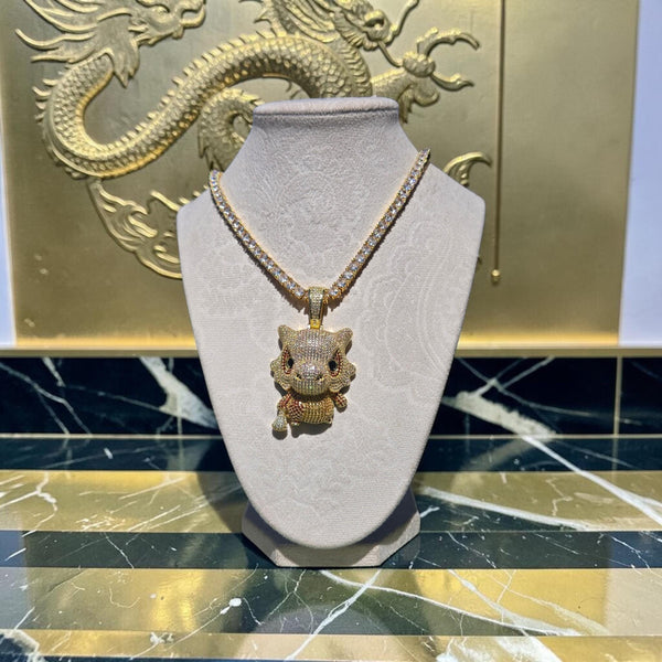 Custom Gold Filled Charmander Pendant – Iced Out CZ Tennis Chain (20" Long)
