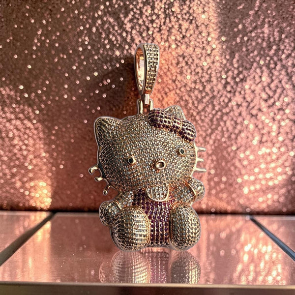 Iced out custom kitty rose gold gold filled pendant 34*58