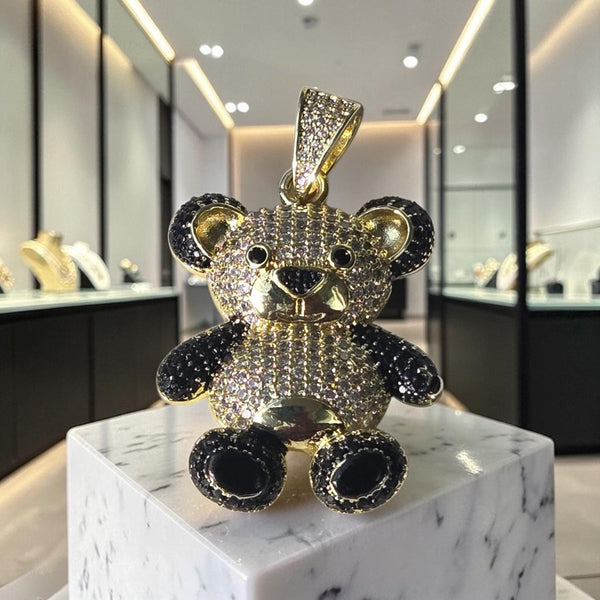 Iced Out Gold Tone filled Baby Bear cz Pendant –  (30x45mm)
