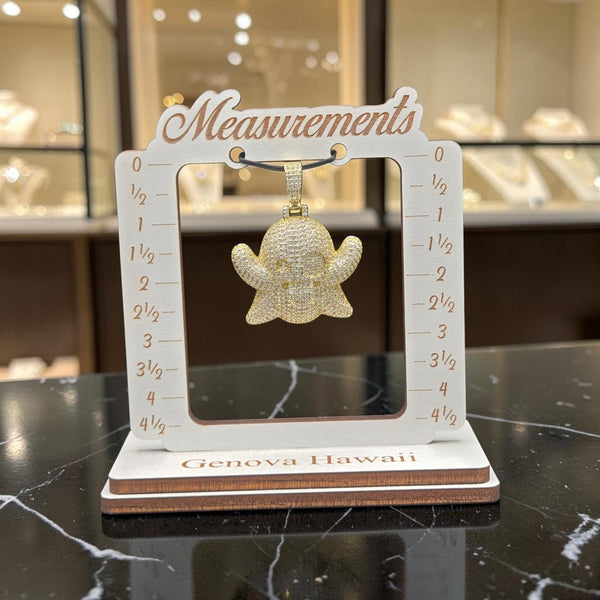 Iced out yellow tone Gold Filled Ghost Pendant, 5 Grade CZ, Hand-Cut (45x55mm)