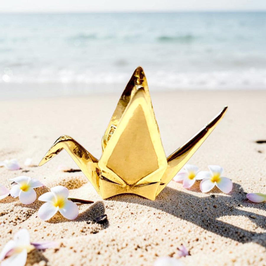 14 kt Gold Origami Crane Pendant, Symbol of Peace, Fortune, Longevity