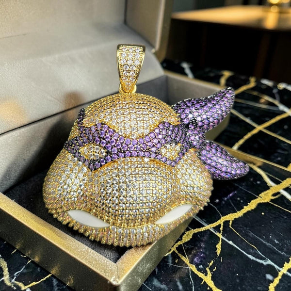 Custom Gold Filled Tone Pendant: Purple & Clear CZ Stones (51x53mm)