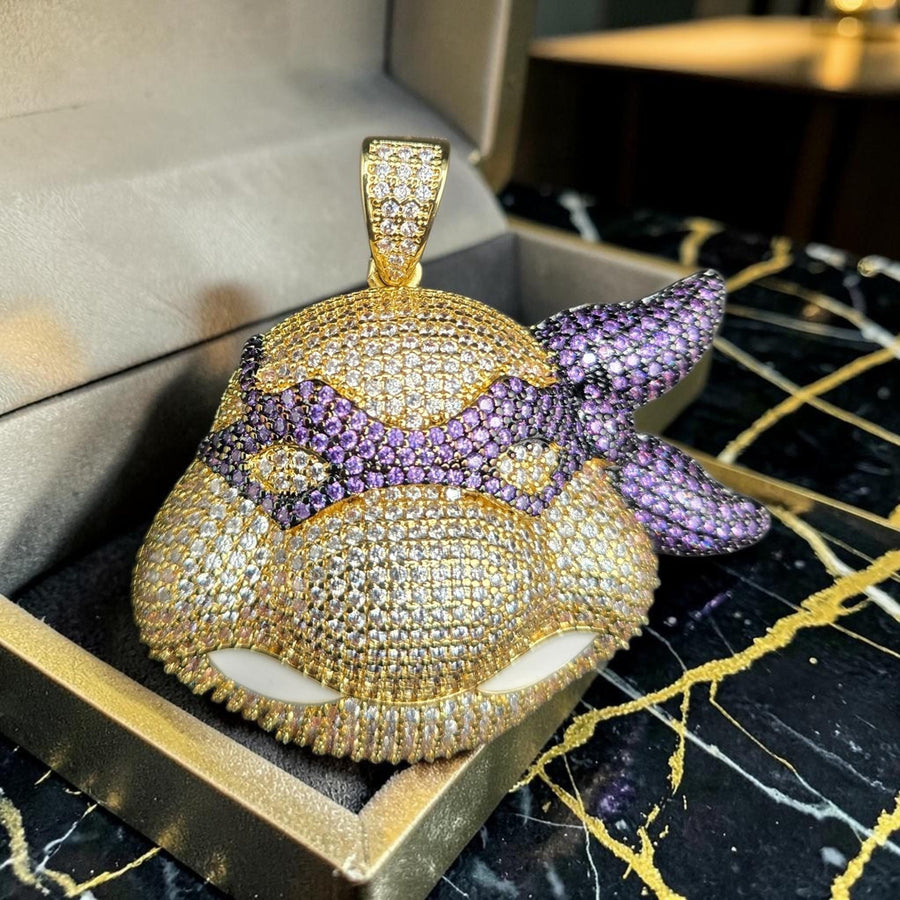 Custom Gold Filled Tone Pendant: Purple & Clear CZ Stones (51x53mm)