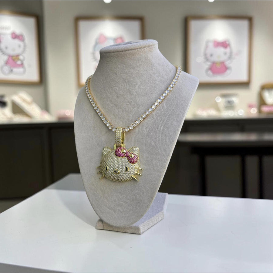 Iced Out custom set Pendant with  3 mm 5 grade cz hand cut stones on Tennis Chain 18 inches long.