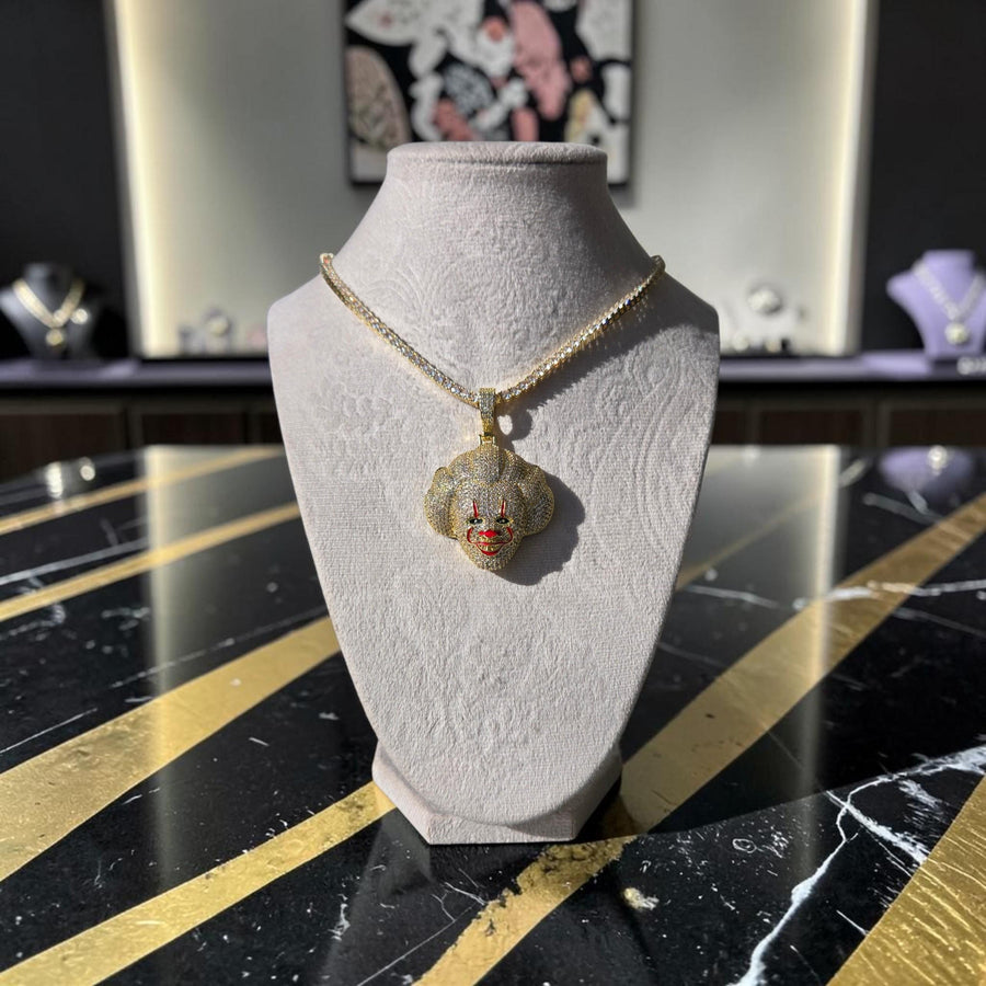Iced Out set in gold filled tone - Clown Pendant40*58 Necklace with Tennis Chain