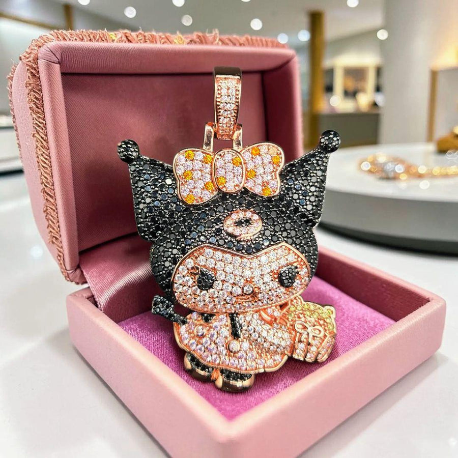 Iced Out Rose Gold Filled Pendant: Cartoon Character with CZ Stones (43x62mm)