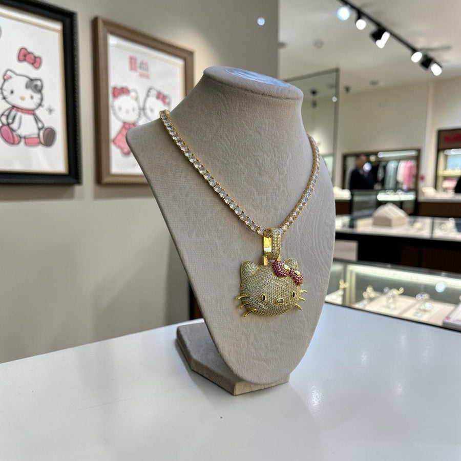 Iced Out custom set Pendant with  3 mm 5 grade cz hand cut stones on Tennis Chain 18 inches long.