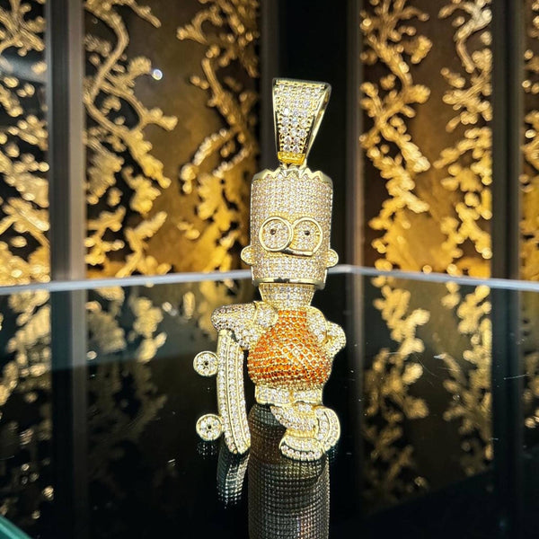 Iced out Custom Yellow Gold Filled  Pendant, 5 A Grade CZ Stones (25*64mm)
