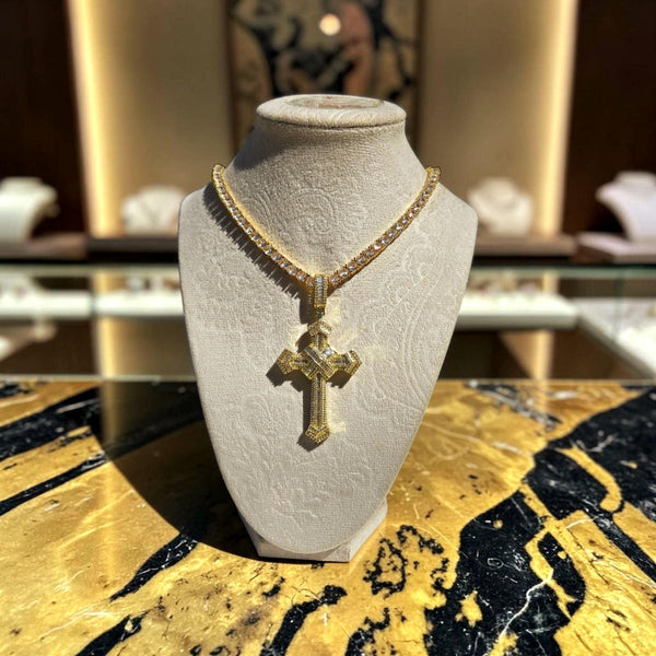 Custom Gold Filled Cross Pendant with CZ Tennis Chain – 40x80mm, 20" Length