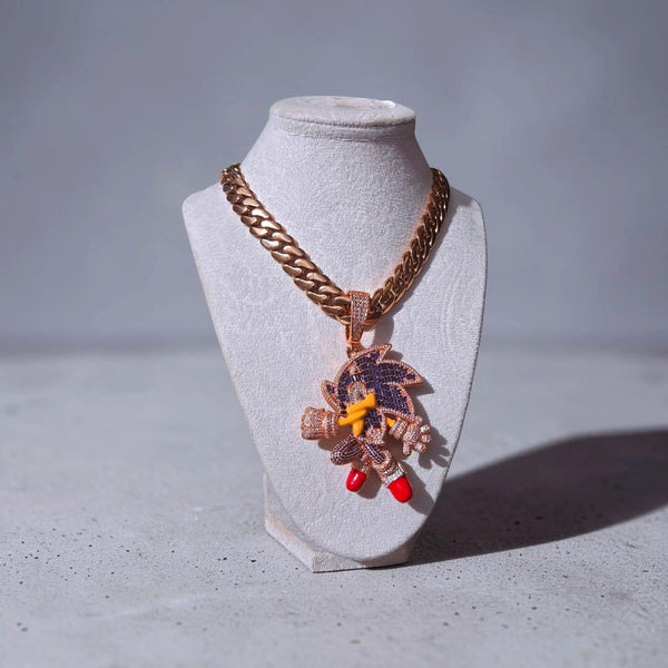 Rose Gold Filled Cuban Chain Necklace – XL Iced Pendant with 60*94mm CZ Stones (22 Inches)
