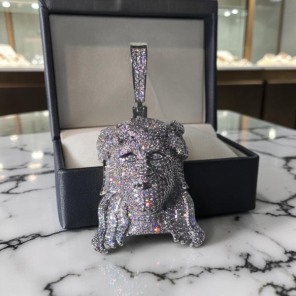 Iced Out White Gold Tone Jesus Head Pendant, 5 A Grade CZ Stones (38x70mm)