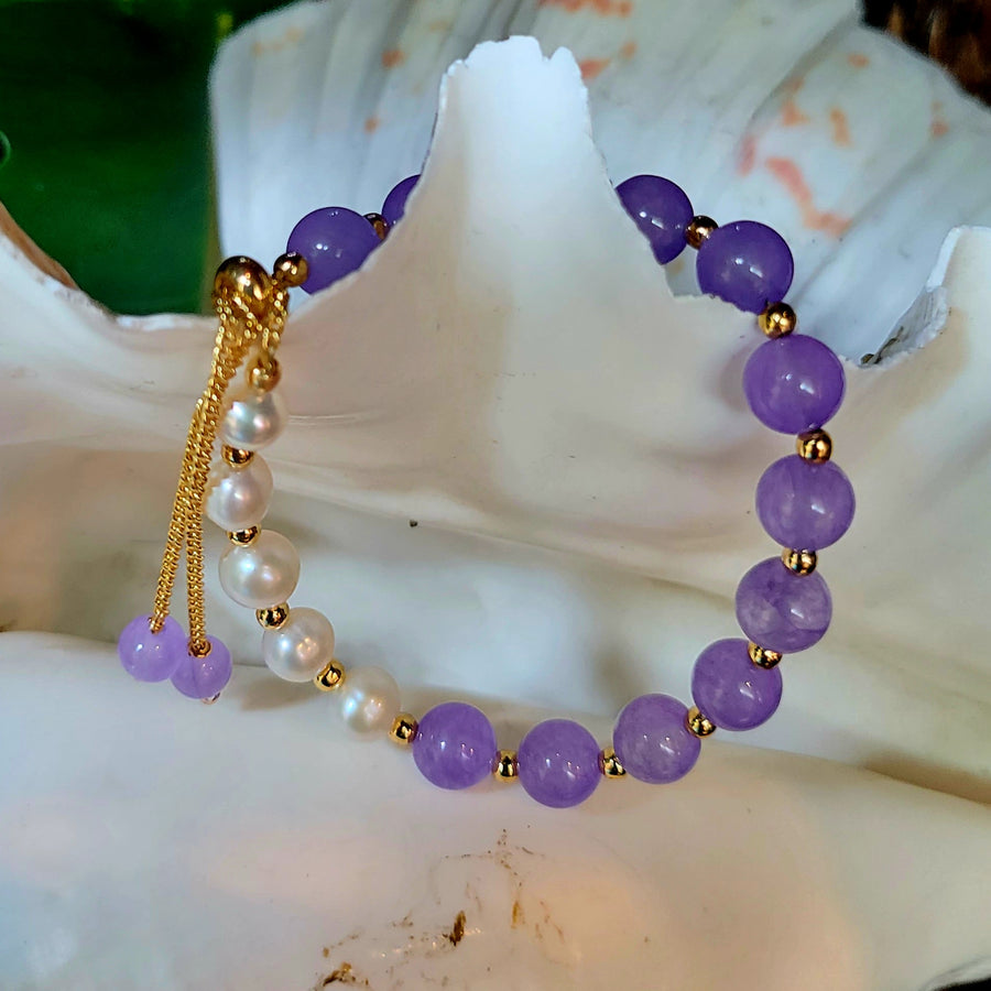 Lavender Jade & Pearls Bracelet