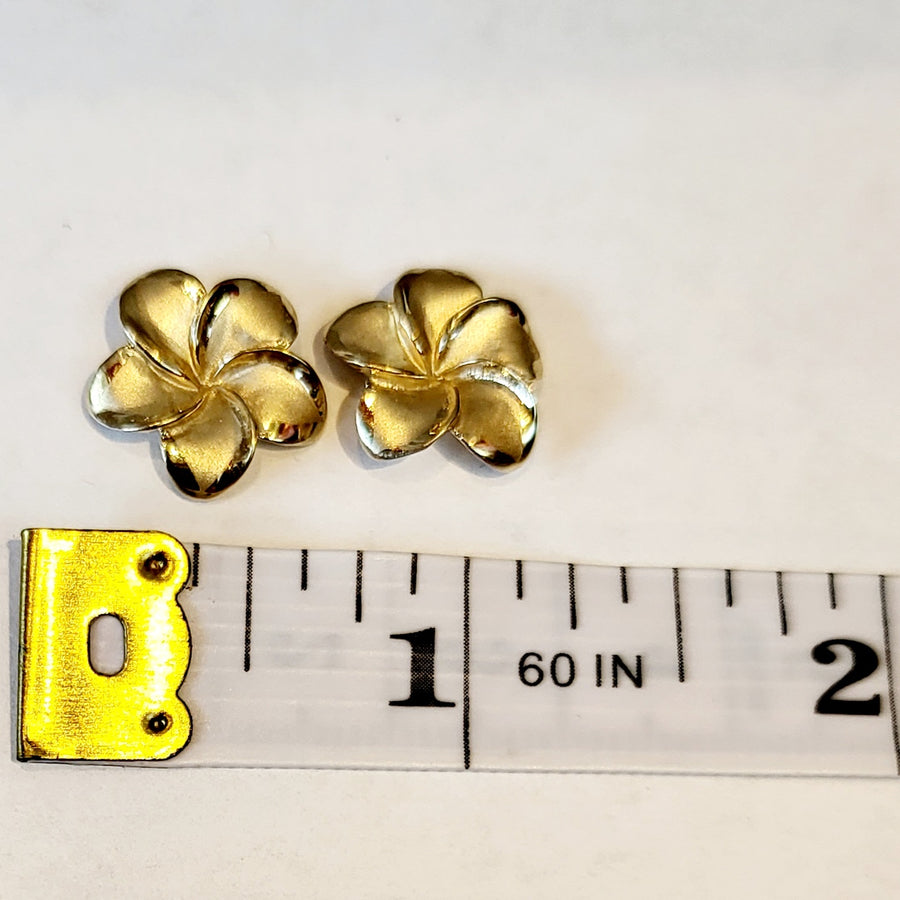 14k Plumeria Stud Earrings (14mm)