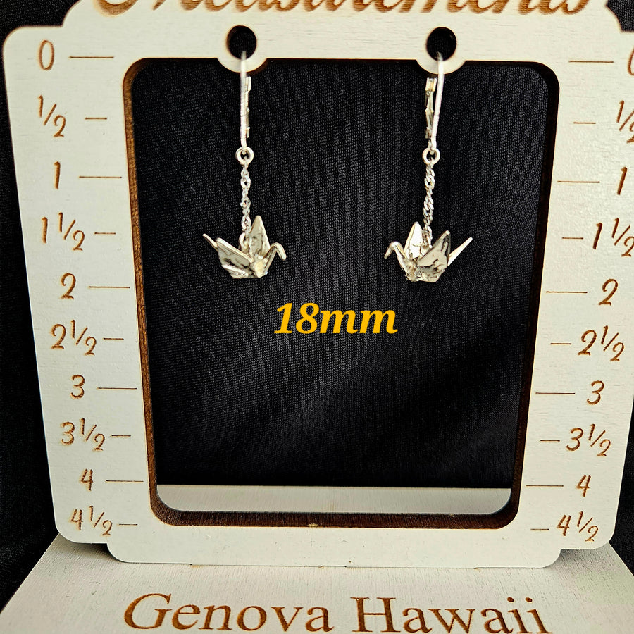 Silver Origami Crane 3D Earrings