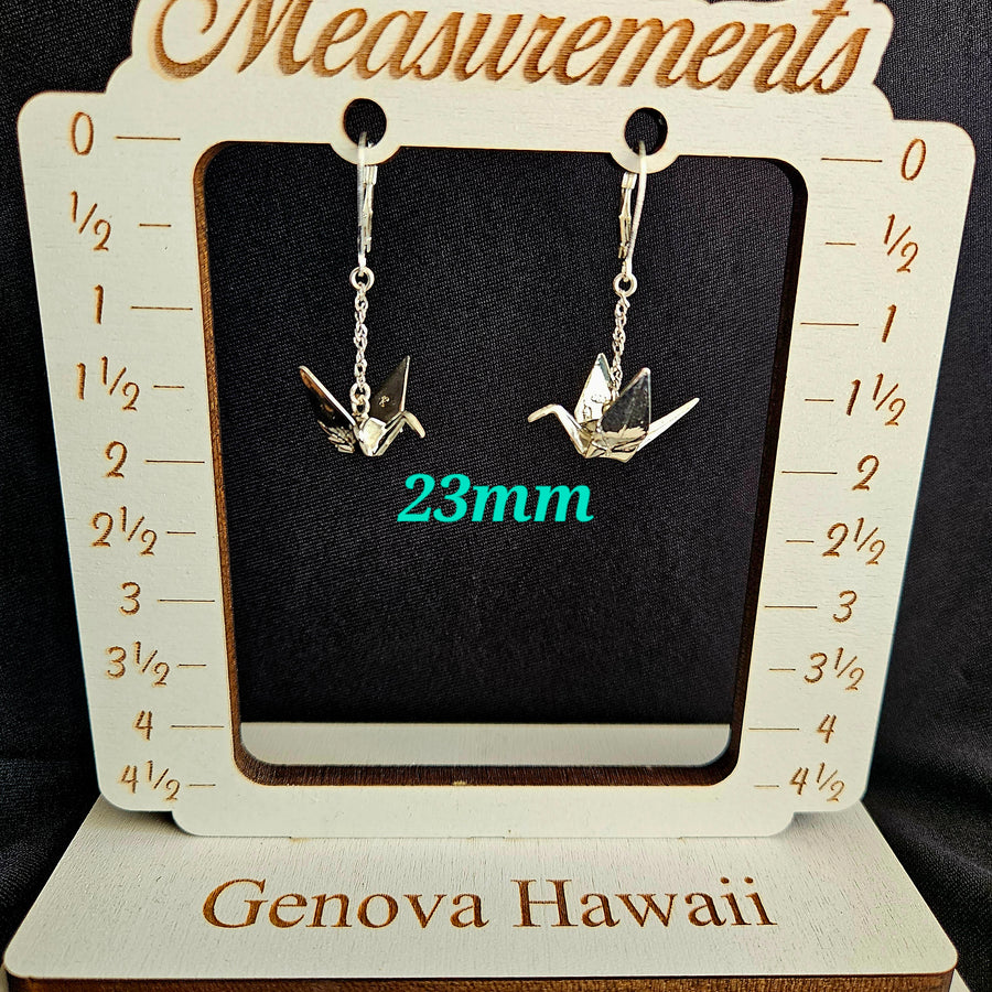 Silver Origami Crane 3D Earrings