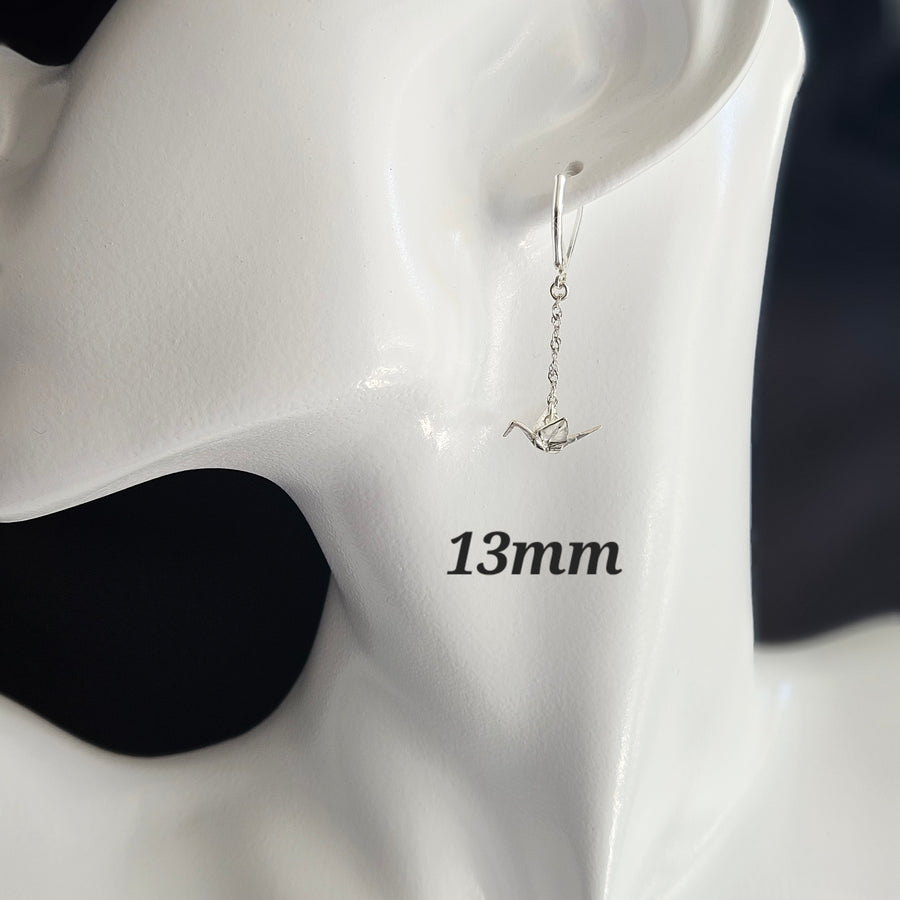 Silver Origami Crane 3D Earrings