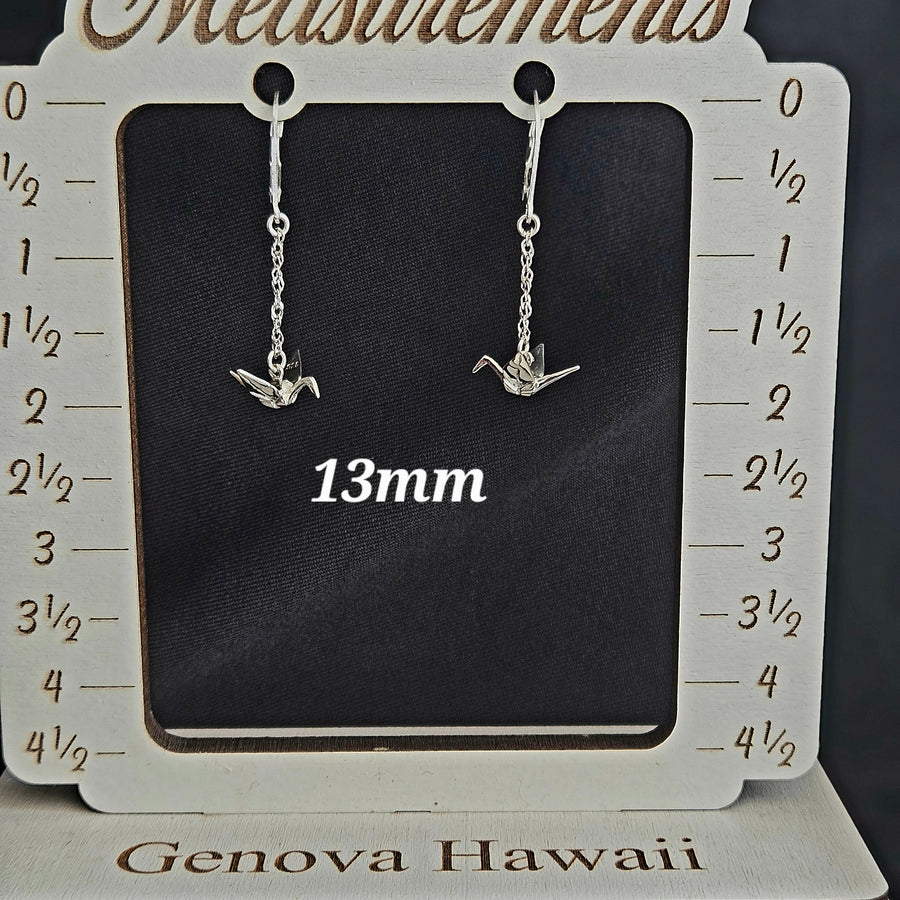 Silver Origami Crane 3D Earrings