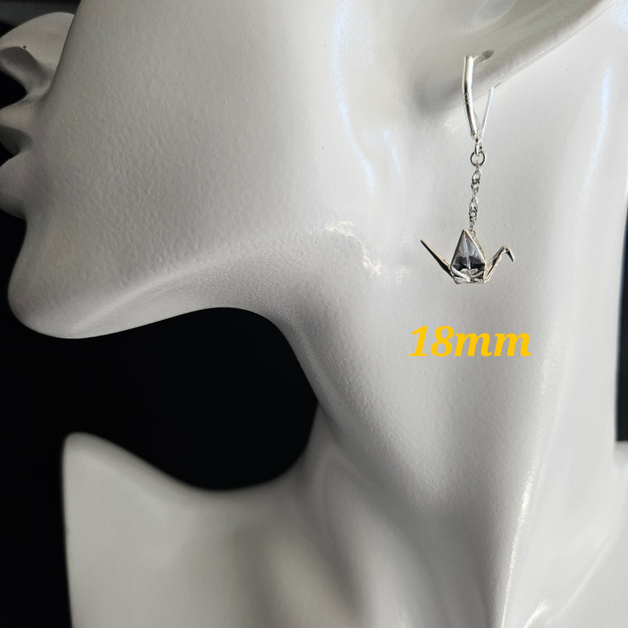 Silver Origami Crane 3D Earrings