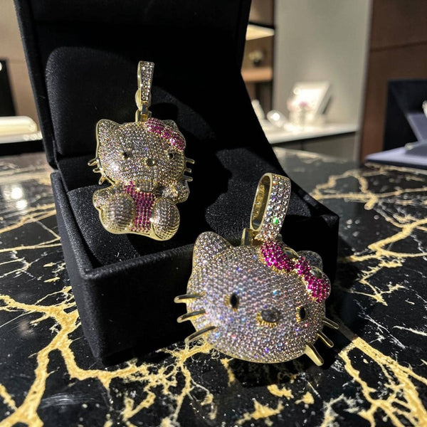 Iced out custom  set 34*58 - 45 *60 mm gold filled with 5 A grade cz hand cut stones pendants.