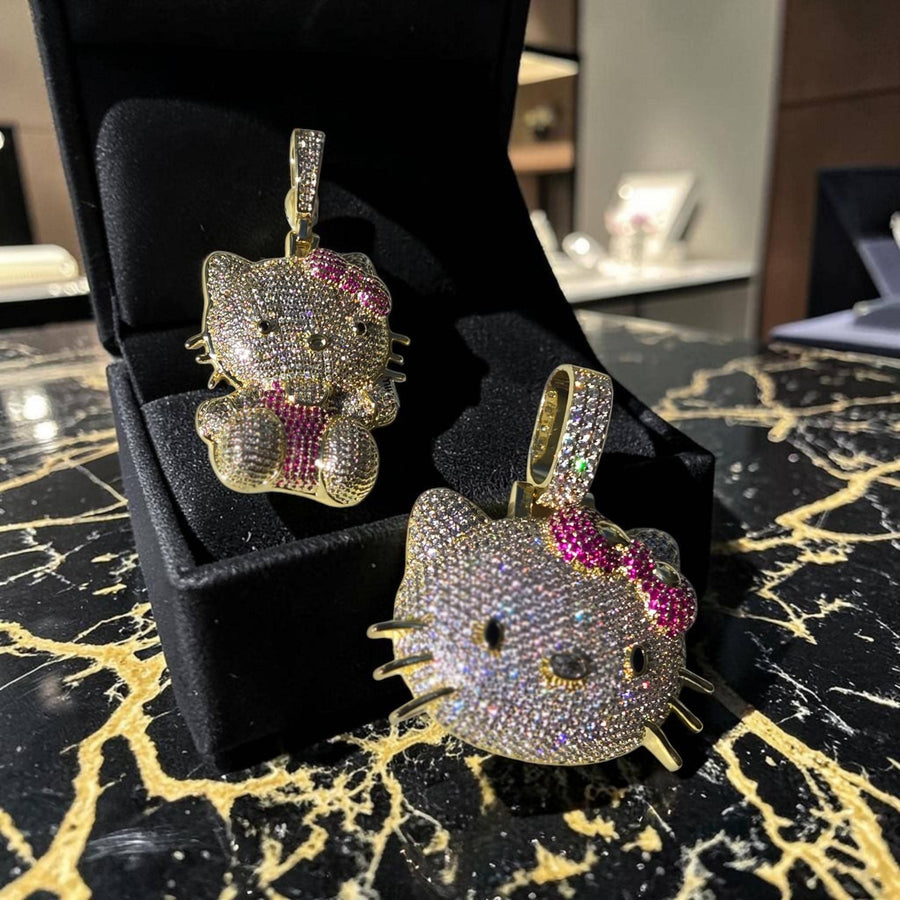 Iced out custom  set 34*58 - 45 *60 mm gold filled with 5 A grade cz hand cut stones pendants.