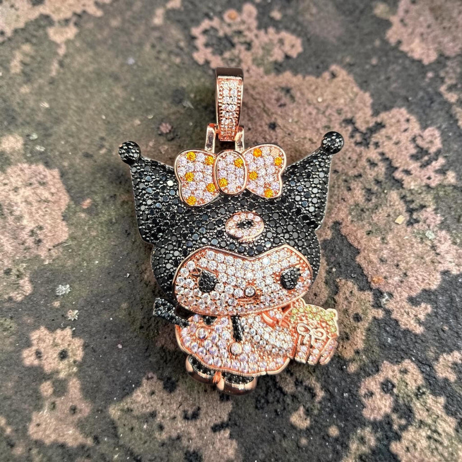 Iced Out Rose Gold Filled Pendant: Cartoon Character with CZ Stones (43x62mm)