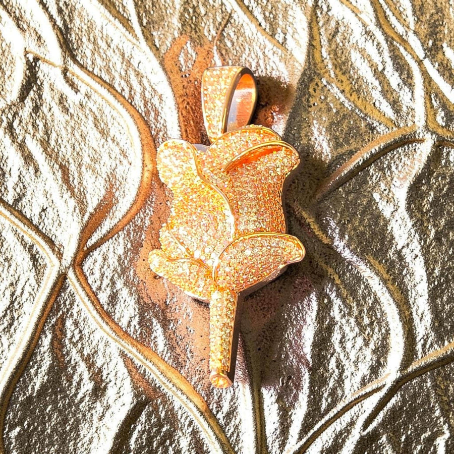 Rose Gold Plated Rose Pendant – 5A Grade CZ Hand Cut Stones (25x55mm)