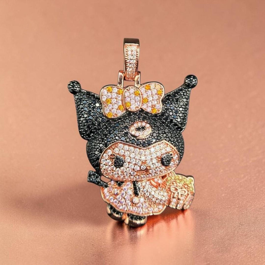 Iced Out Rose Gold Filled Pendant: Cartoon Character with CZ Stones (43x62mm)