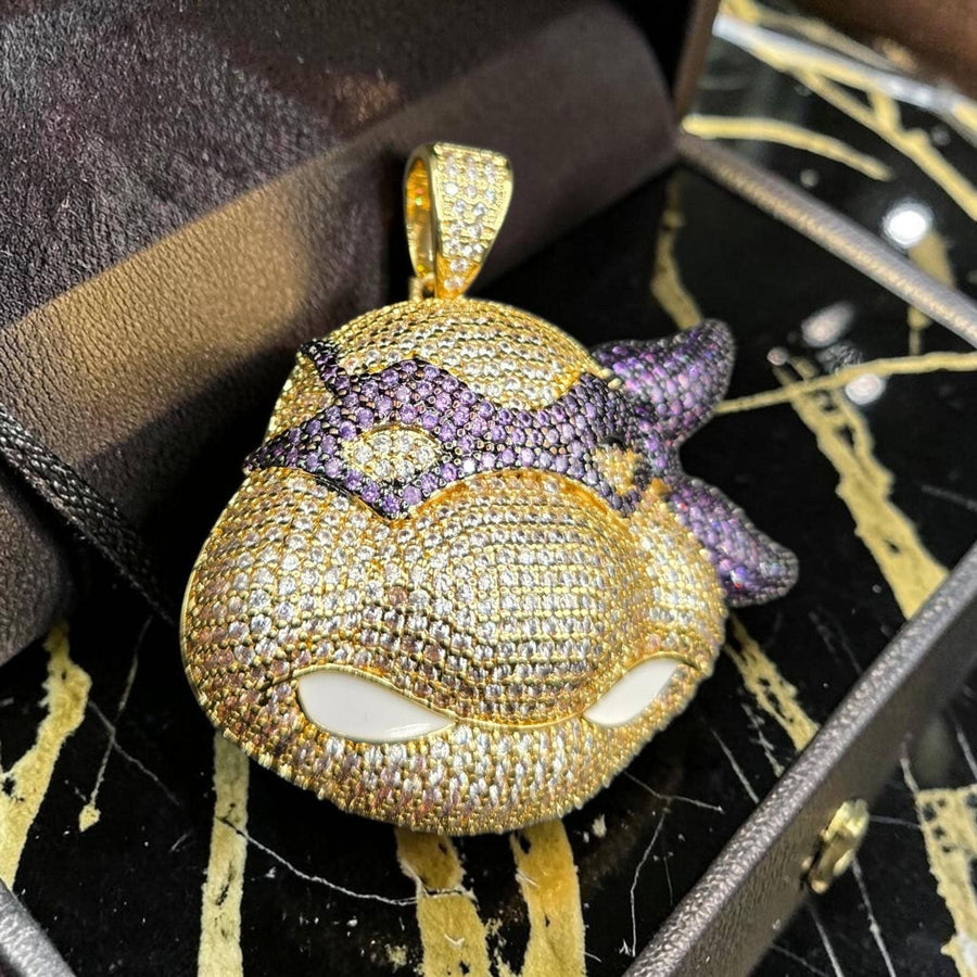 Custom Gold Filled Tone Pendant: Purple & Clear CZ Stones (51x53mm)