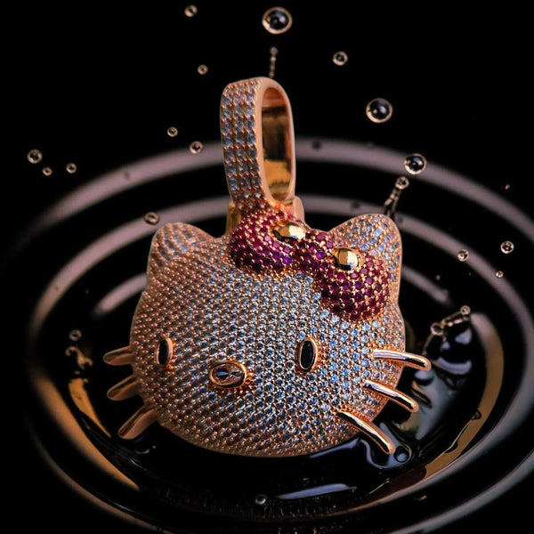 Iced out -custom - Rose Gold  Filled CZ Pendant – 45x60mm, Hand-Cut Stones, Bow Detail