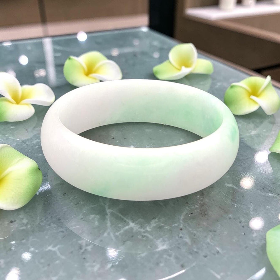 Natural Two-Tone Jade Bangle- 18mm / Sz. 7