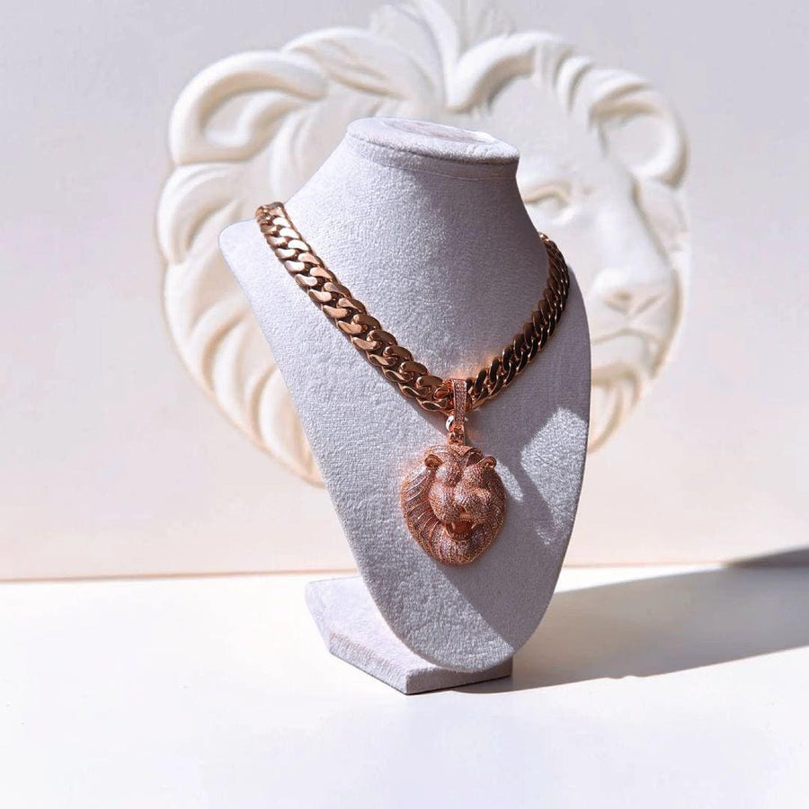 Custom Rose Gold Filled Cuban Link Necklace – XL Lion Head Pendant (22" Long)