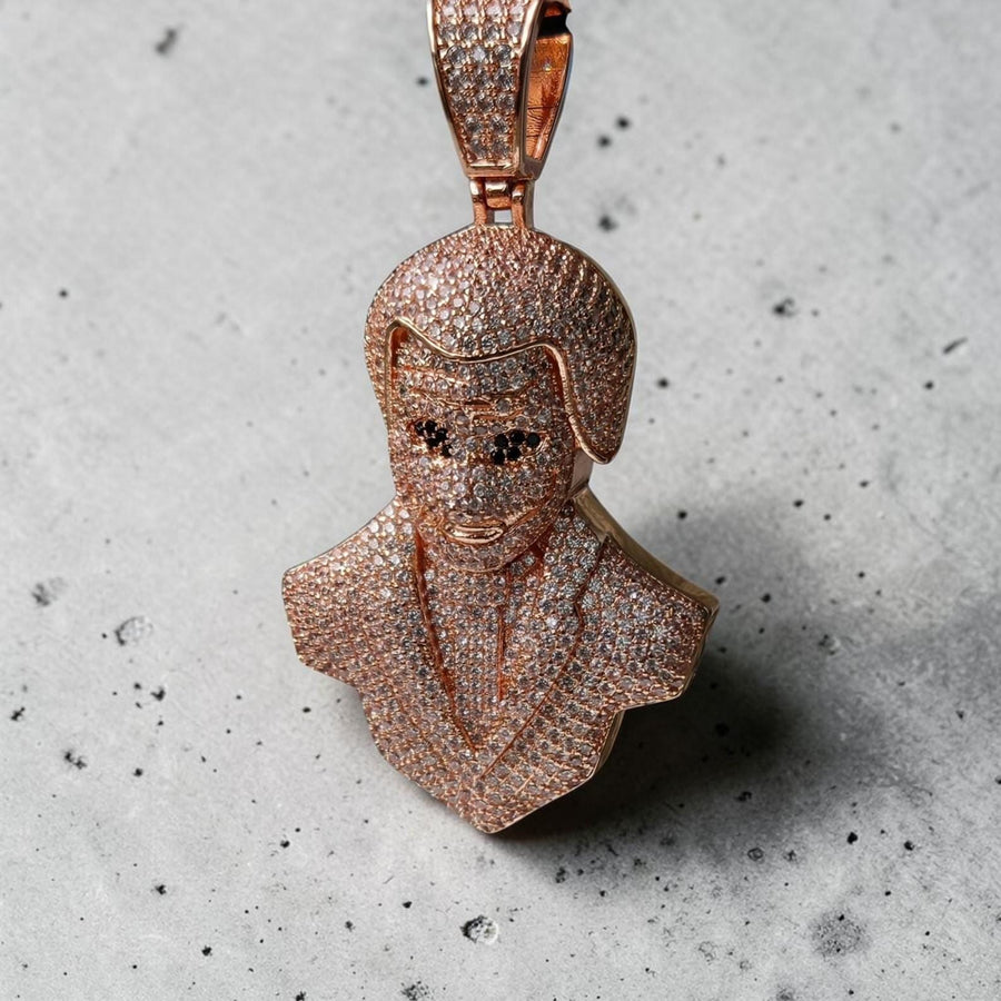 Custom Rose Gold Filled Pendant: 35x66mm Bust, 5 A Grade CZ Stones