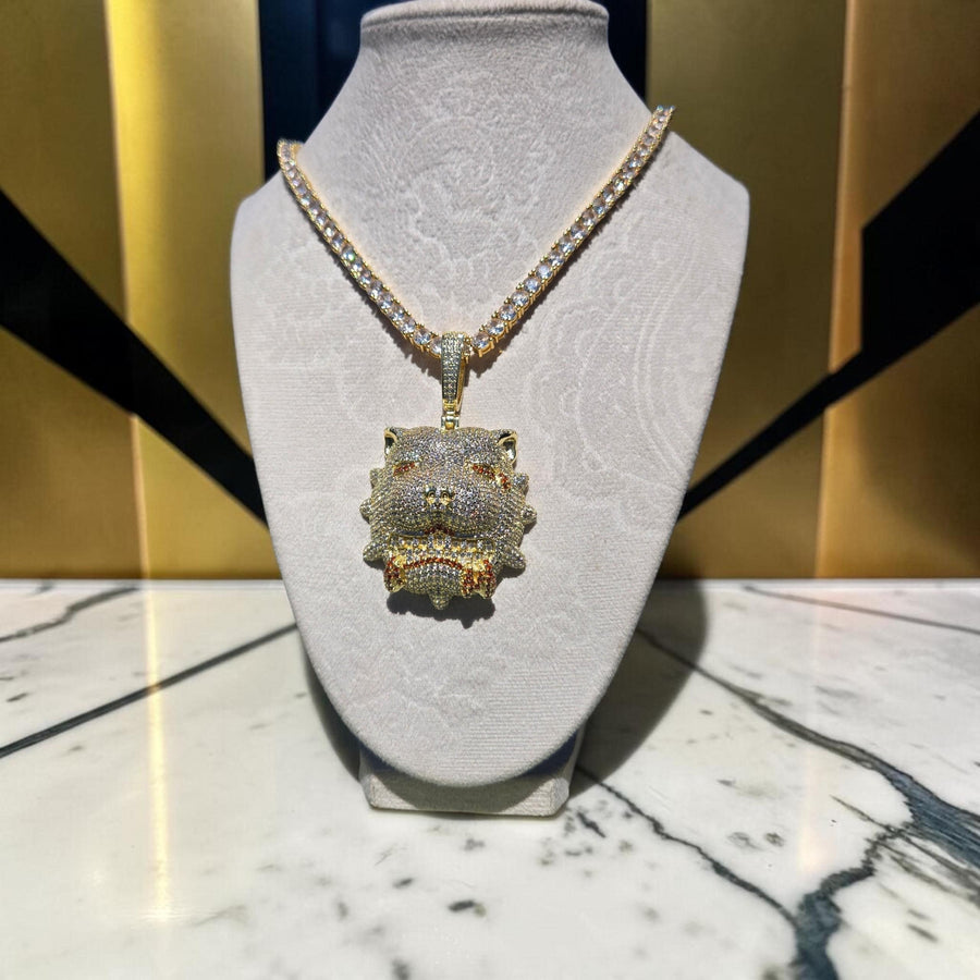 Custom Gold Filled Bulldog Pendant – CZ Encrusted XL Chain (20" Long)