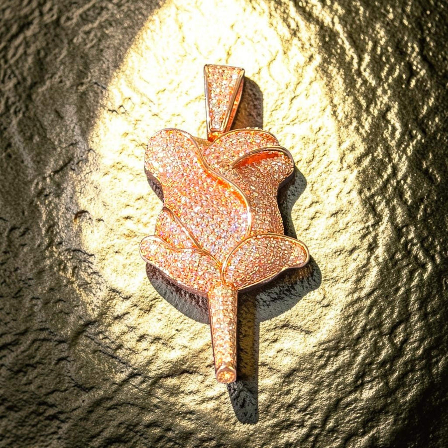 Rose Gold Plated Rose Pendant – 5A Grade CZ Hand Cut Stones (25x55mm)